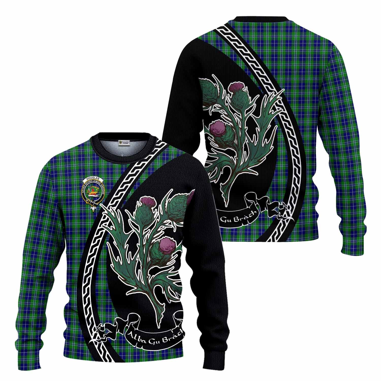 Douglas Family Crest Tartan Knitted Sweater Alba Thistle Inspired - Tartan Vibes Clothing