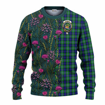Douglas Family Crest Tartan Knitted Sweater Scottish Thistle Flower Pattern Half Style