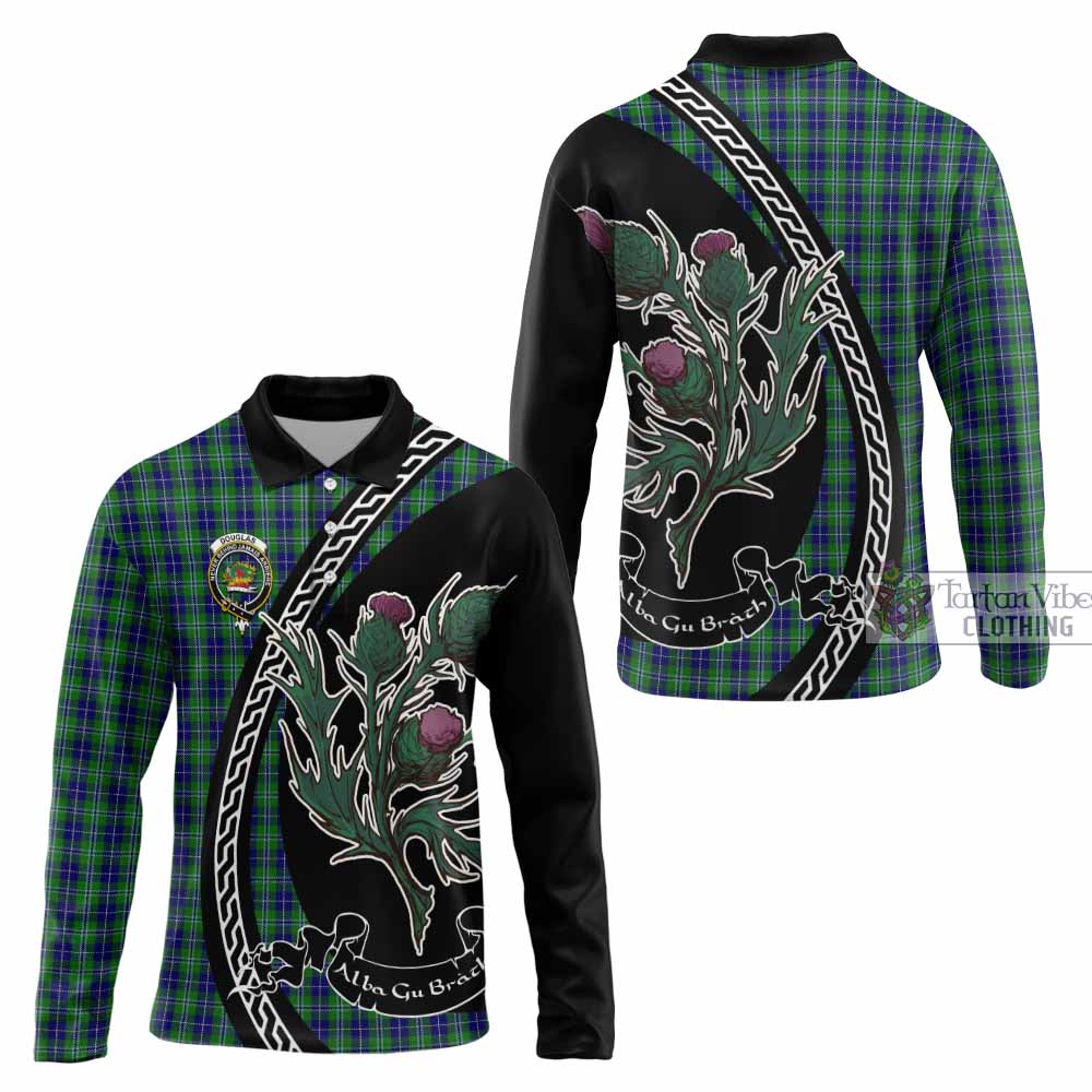 Douglas Family Crest Tartan Long Sleeve Polo Shirt Alba Thistle Inspired - Tartan Vibes Clothing