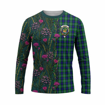 Douglas Family Crest Tartan Long Sleeve T-Shirt Scottish Thistle Flower Pattern Half Style - Tartan Vibes Clothing