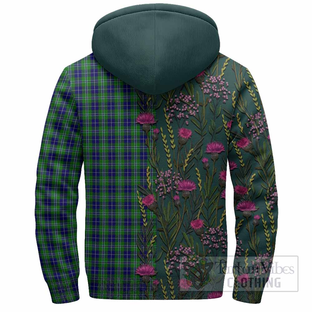 Douglas Family Crest Tartan Sherpa Hoodie Scottish Thistle Flower Pattern Half Style - Tartan Vibes Clothing