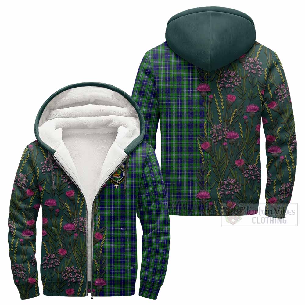 Douglas Family Crest Tartan Sherpa Hoodie Scottish Thistle Flower Pattern Half Style - Tartan Vibes Clothing