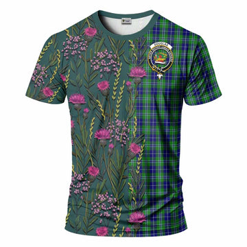 Douglas Family Crest Tartan T-Shirt Scottish Thistle Flower Pattern Half Style - Tartan Vibes Clothing