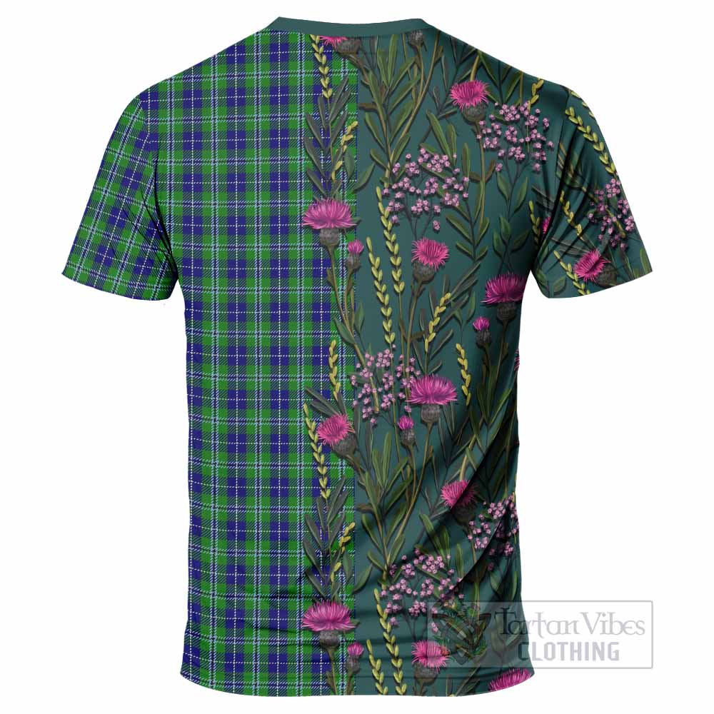 Douglas Family Crest Tartan T-Shirt Scottish Thistle Flower Pattern Half Style - Tartan Vibes Clothing