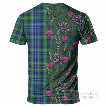 Douglas Family Crest Tartan T-Shirt Scottish Thistle Flower Pattern Half Style - Tartan Vibes Clothing