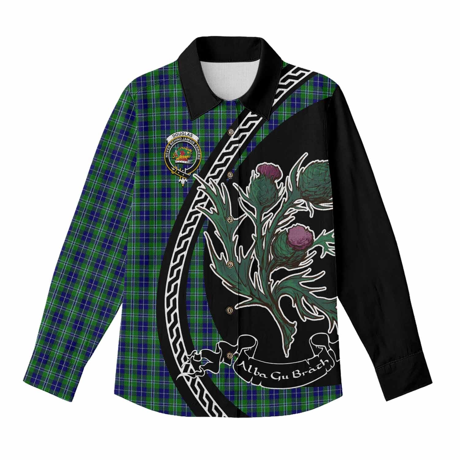 Douglas Family Crest Tartan Women Casual Shirt Alba Thistle Inspired - Tartan Vibes Clothing