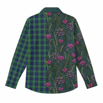Douglas Family Crest Tartan Women Casual Shirt Scottish Thistle Flower Pattern Half Style - Tartan Vibes Clothing