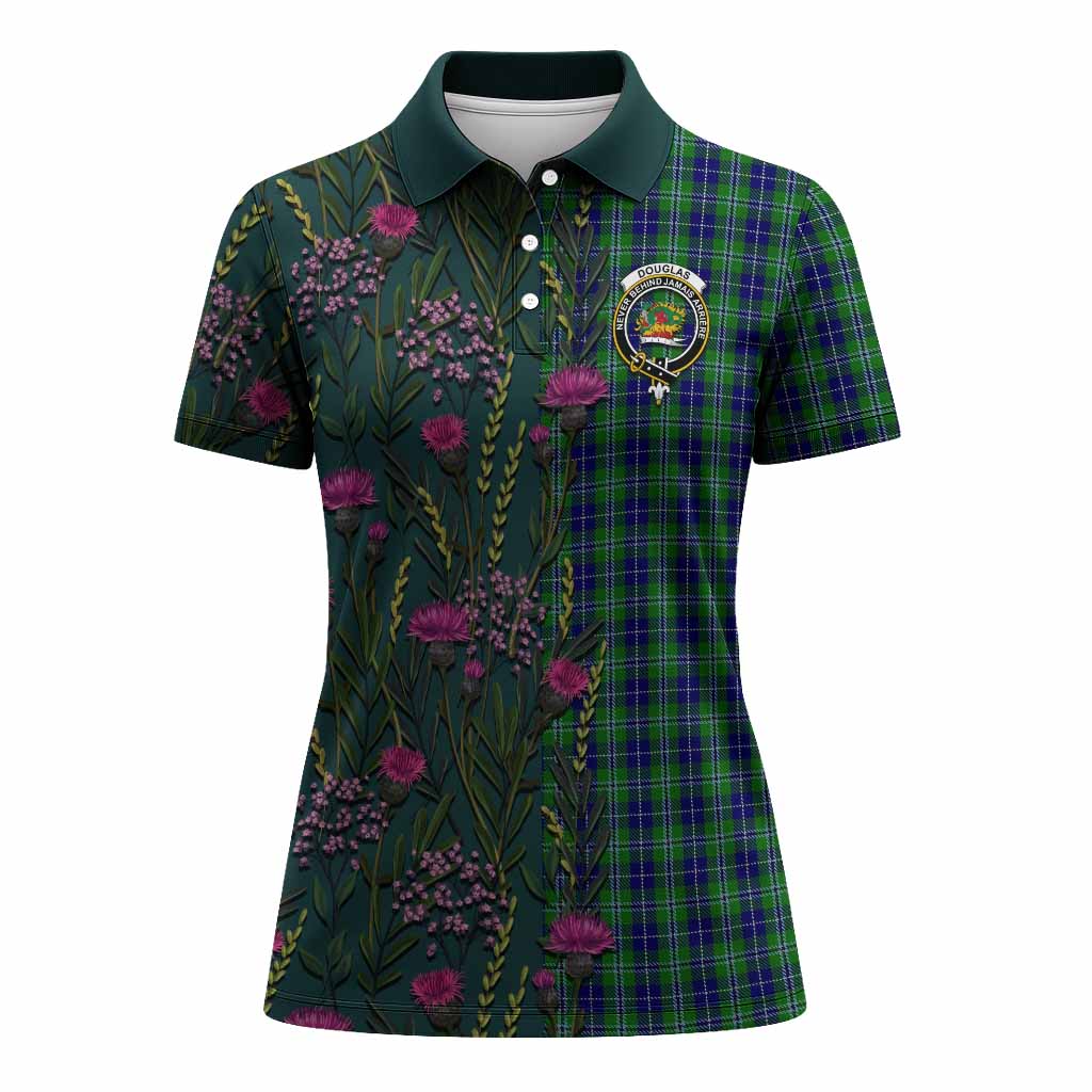 Douglas Family Crest Tartan Women Polo Shirt Scottish Thistle Flower Pattern Half Style - Tartan Vibes Clothing
