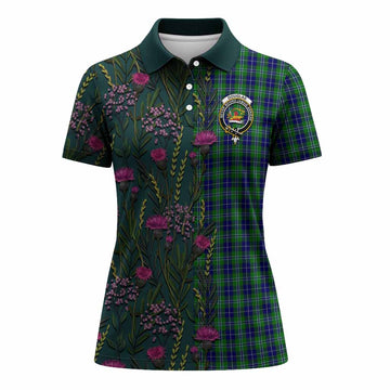 Douglas Family Crest Tartan Women Polo Shirt Scottish Thistle Flower Pattern Half Style - Tartan Vibes Clothing