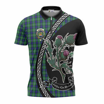 Douglas Family Crest Tartan Zipper Polo Shirt Alba Thistle Inspired