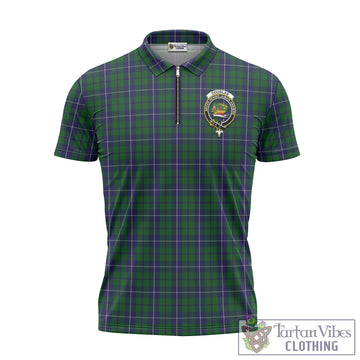 Douglas Green Tartan Zipper Polo Shirt with Family Crest