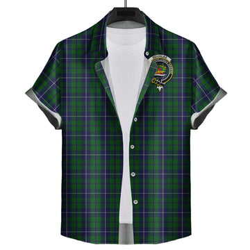 Douglas Green Tartan Short Sleeve Button Down Shirt with Family Crest