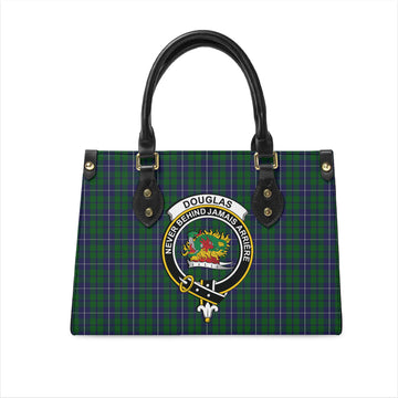 Douglas Green Tartan Leather Bag with Family Crest