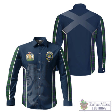 Douglas Green Tartan Long Sleeve Button Up Shirt with Family Crest and Lion Rampant Vibes Sport Style