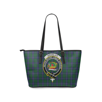 Douglas Green Tartan Leather Tote Bag with Family Crest