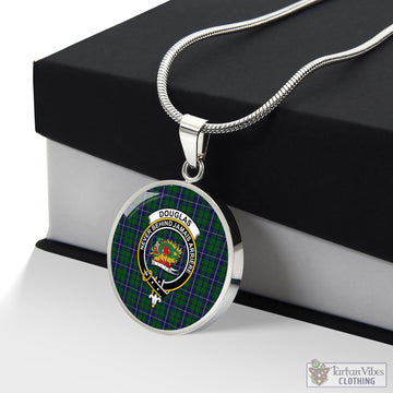Douglas Green Tartan Circle Necklace with Family Crest