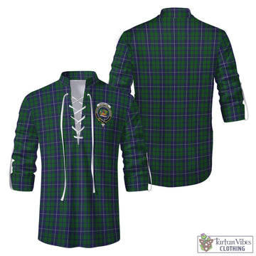 Douglas Green Tartan Men's Scottish Traditional Jacobite Ghillie Kilt Shirt with Family Crest