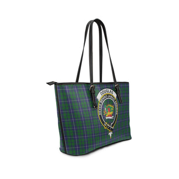 Douglas Green Tartan Leather Tote Bag with Family Crest