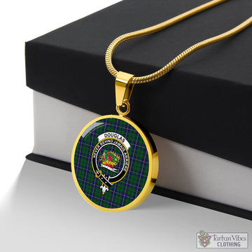 Douglas Green Tartan Circle Necklace with Family Crest