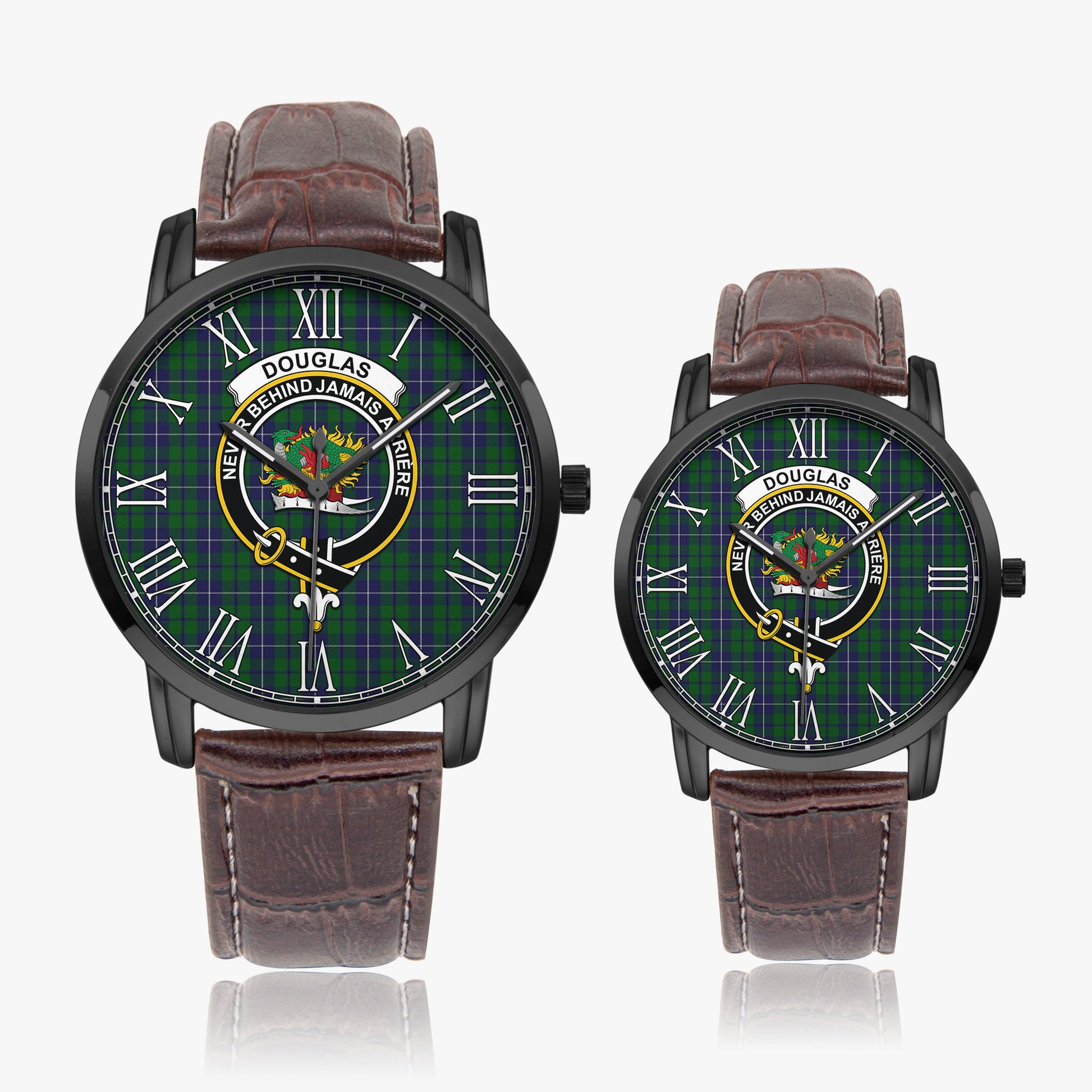 Douglas Green Tartan Family Crest Leather Strap Quartz Watch - Tartanvibesclothing