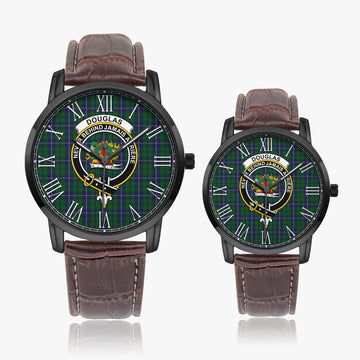 Douglas Green Tartan Family Crest Leather Strap Quartz Watch