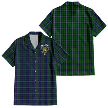Douglas Green Tartan Short Sleeve Button Down Shirt with Family Crest