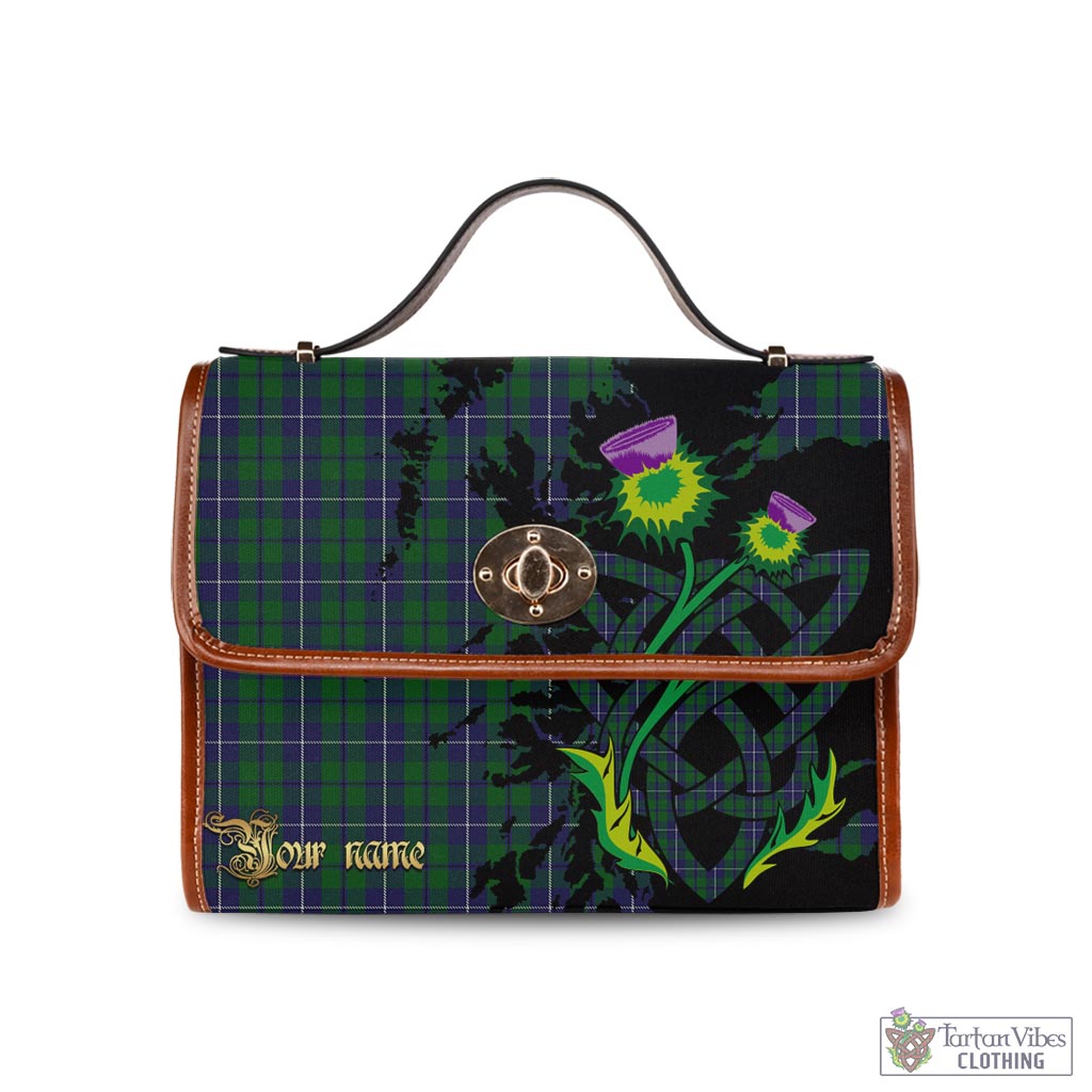 Tartan Vibes Clothing Douglas Green Tartan Waterproof Canvas Bag with Scotland Map and Thistle Celtic Accents