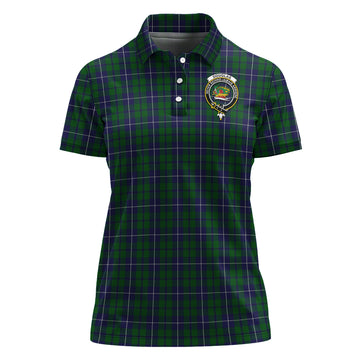Douglas Green Tartan Polo Shirt with Family Crest For Women