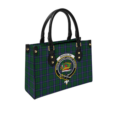 Douglas Green Tartan Leather Bag with Family Crest