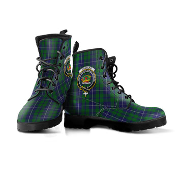 Douglas Green Tartan Leather Boots with Family Crest