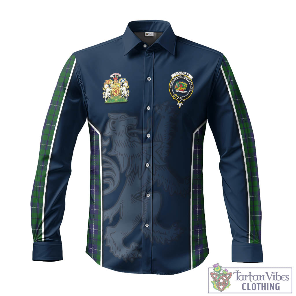 Tartan Vibes Clothing Douglas Green Tartan Long Sleeve Button Up Shirt with Family Crest and Lion Rampant Vibes Sport Style