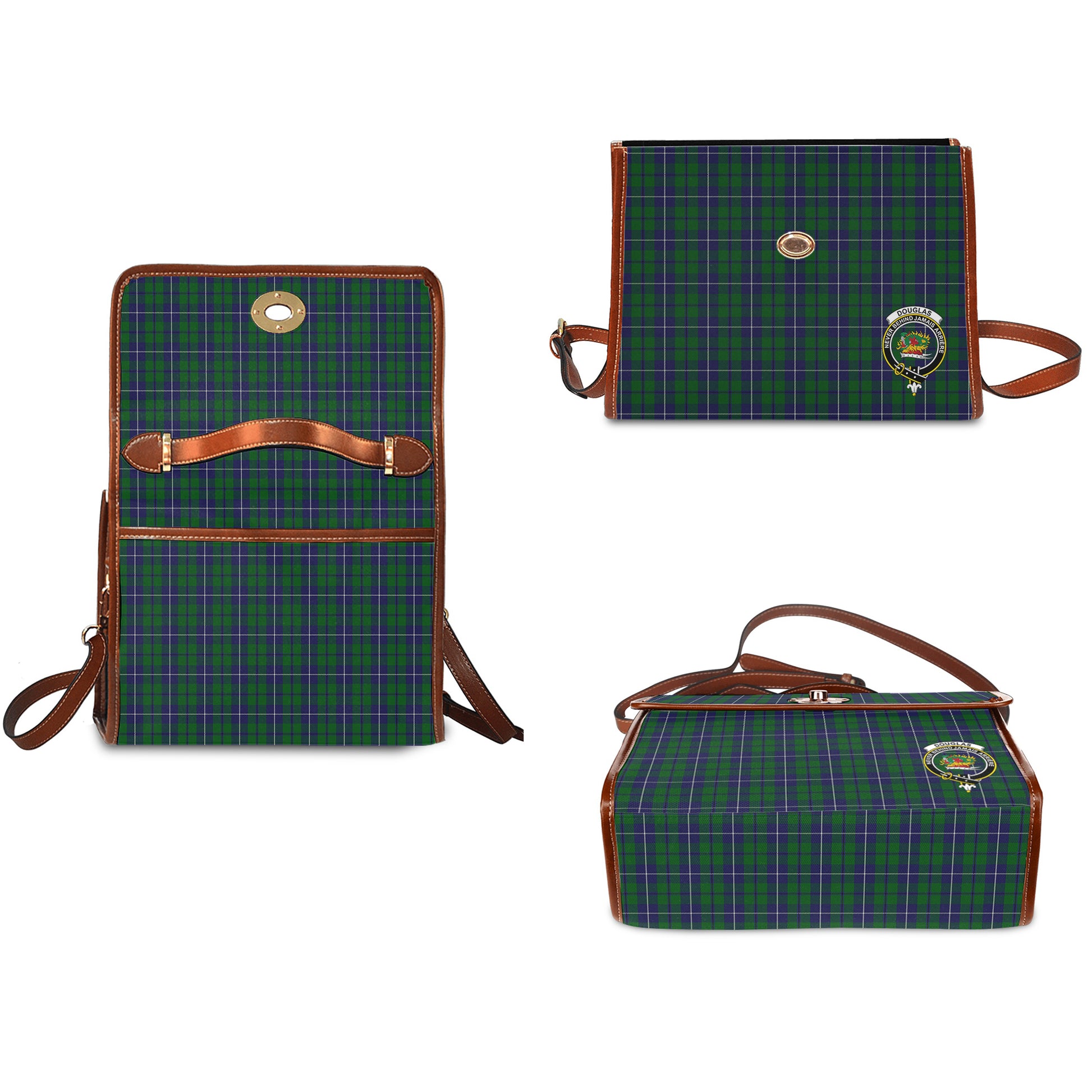douglas-green-tartan-leather-strap-waterproof-canvas-bag-with-family-crest