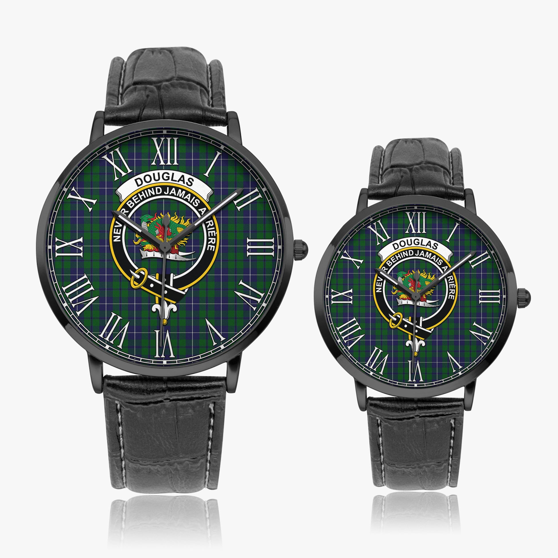 Douglas Green Tartan Family Crest Leather Strap Quartz Watch - Tartanvibesclothing