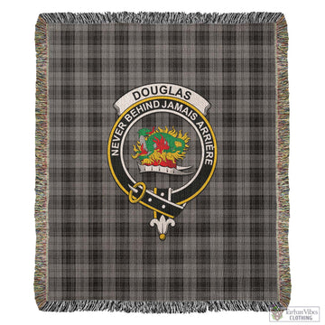 Douglas Grey Tartan Woven Blanket with Family Crest