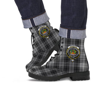 Douglas Grey Tartan Leather Boots with Family Crest