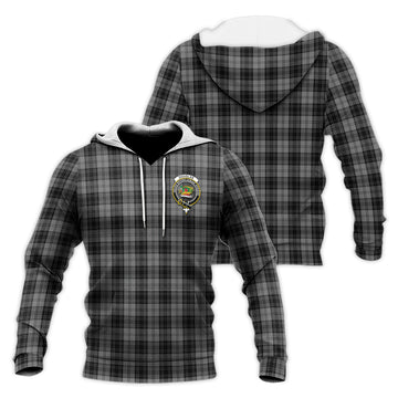 Douglas Grey Tartan Knitted Hoodie with Family Crest