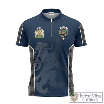 Douglas Grey Tartan Zipper Polo Shirt with Family Crest and Lion Rampant Vibes Sport Style