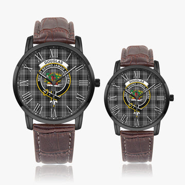 Douglas Grey Tartan Family Crest Leather Strap Quartz Watch