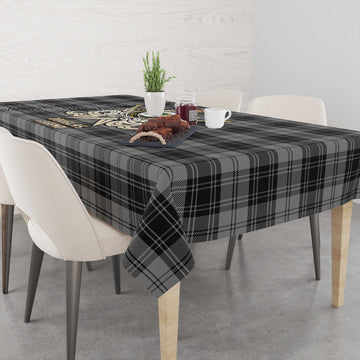 Douglas Grey Tartan Tablecloth with Clan Crest and the Golden Sword of Courageous Legacy