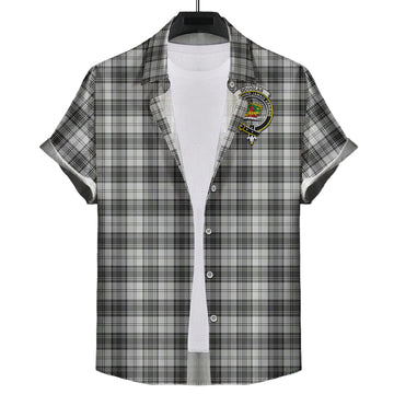 Douglas Grey Modern Tartan Short Sleeve Button Down Shirt with Family Crest