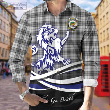 Douglas Grey Modern Tartan Long Sleeve Button Up Shirt with Alba Gu Brath Regal Lion Emblem