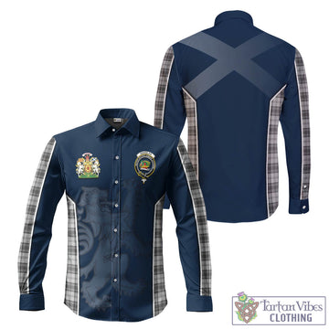 Douglas Grey Modern Tartan Long Sleeve Button Up Shirt with Family Crest and Lion Rampant Vibes Sport Style