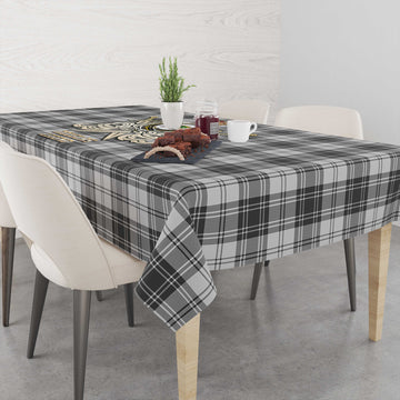 Douglas Grey Modern Tartan Tablecloth with Clan Crest and the Golden Sword of Courageous Legacy