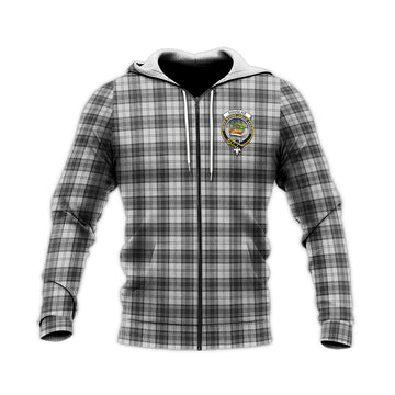 Douglas Grey Modern Tartan Knitted Hoodie with Family Crest