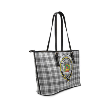 Douglas Grey Modern Tartan Leather Tote Bag with Family Crest