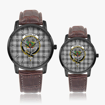 Douglas Grey Modern Tartan Family Crest Leather Strap Quartz Watch