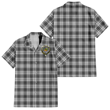 Douglas Grey Modern Tartan Short Sleeve Button Down Shirt with Family Crest
