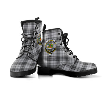 Douglas Grey Modern Tartan Leather Boots with Family Crest