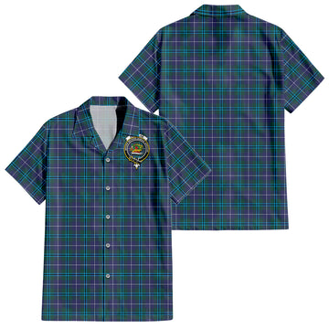 Douglas Modern Tartan Short Sleeve Button Down Shirt with Family Crest