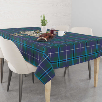 Douglas Modern Tartan Tablecloth with Clan Crest and the Golden Sword of Courageous Legacy